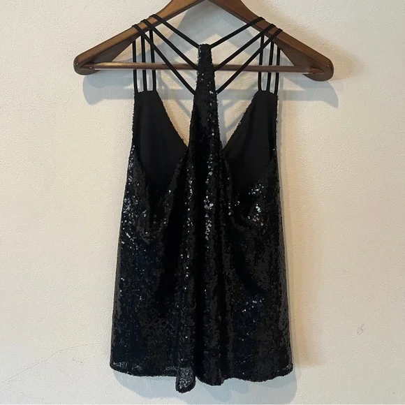 Gianni Bini Black Sequin Lined Three Strap Tank - Picture 6 of 8